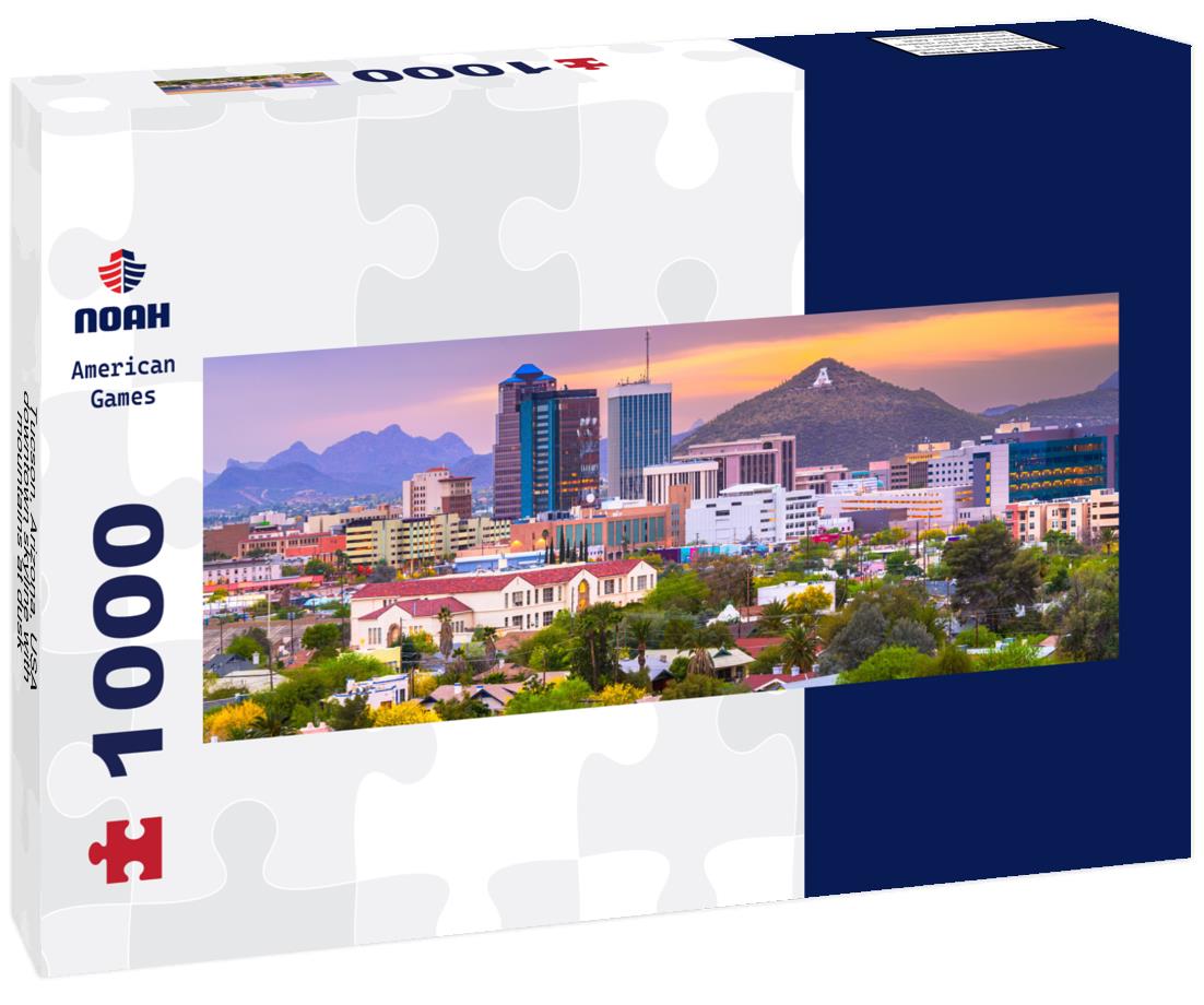 Tucson, Arizona, USA downtown skyline with mountains at dusk 1000pc Panoramic Puzzle