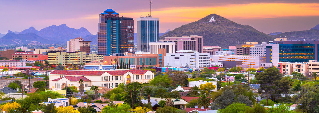 Tucson, Arizona, USA downtown skyline with mountains at dusk 1000pc Panoramic Puzzle