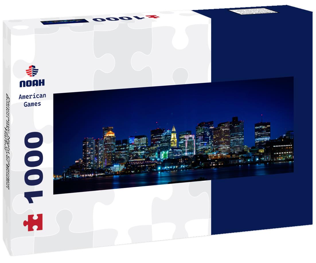 Noah Jigsaw Puzzle Panoramic Night Cityscape Boston Skyline over Boston Harbor panorama 1000 pieces