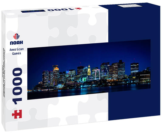 Noah Jigsaw Puzzle Panoramic Night Cityscape Boston Skyline over Boston Harbor panorama 1000 pieces