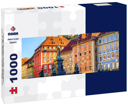 Noah Jigsaw Puzzle Painted facades and the clock tower in the old town of Graz, Austria, are on the UNESCO World Heritage List panorama 1000 pieces