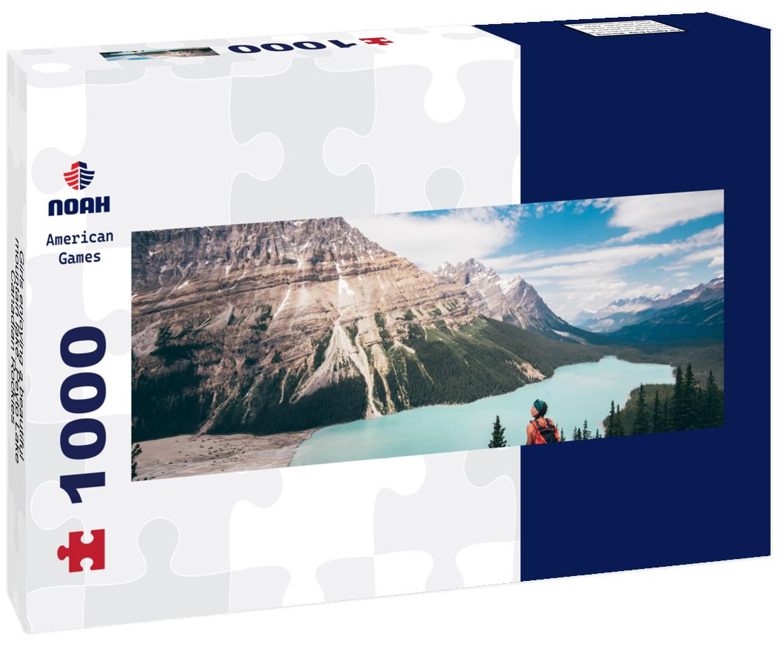 Noah Jigsaw Puzzle Girls enjoying a beautiful mountain lake. Peyto Lake, Canadian Rockies, Alberta, Canada panorama 1000 pieces