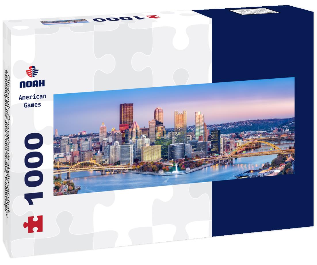 Noah Jigsaw Puzzle Pittsburgh, Pennsylvania skyline at dusk. Located at the confluence of the Allegheny, Monongahela and Ohio rivers, Pittsburgh is also known as “City of Bridges” panorama 1000 pieces
