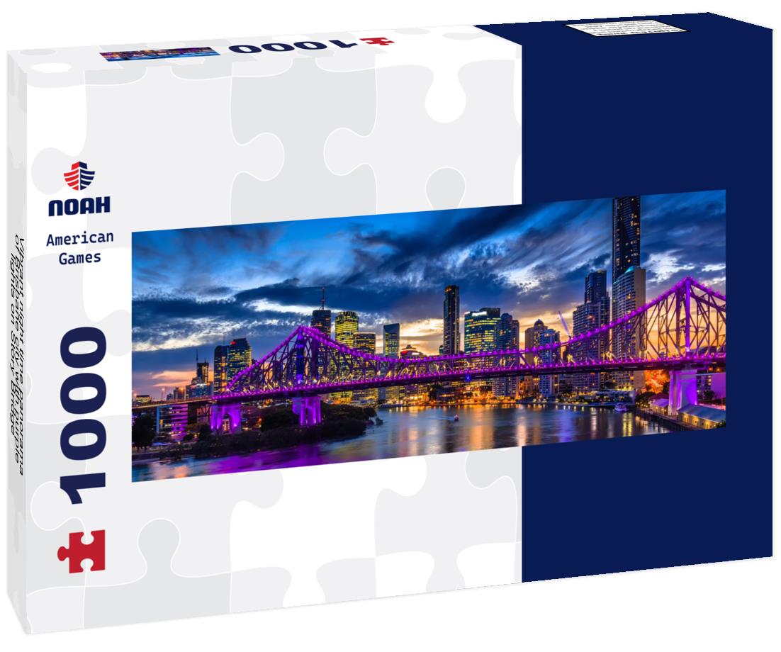 Noah Jigsaw Puzzle Vibrant night time panorama of Brisbane city with purple lights on Story Bridge, Australia panorama 1000 pieces