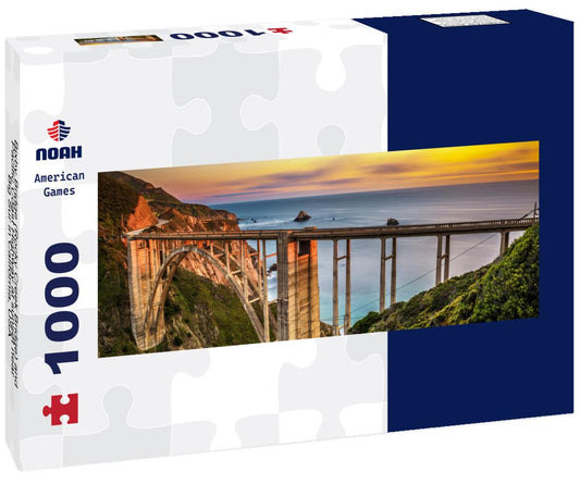 Noah Jigsaw Puzzle Bixby Bridge (Rocky Creek Bridge) and Pacific Coast Highway at sunset near Big Sur in California, USA panorama 1000 pieces