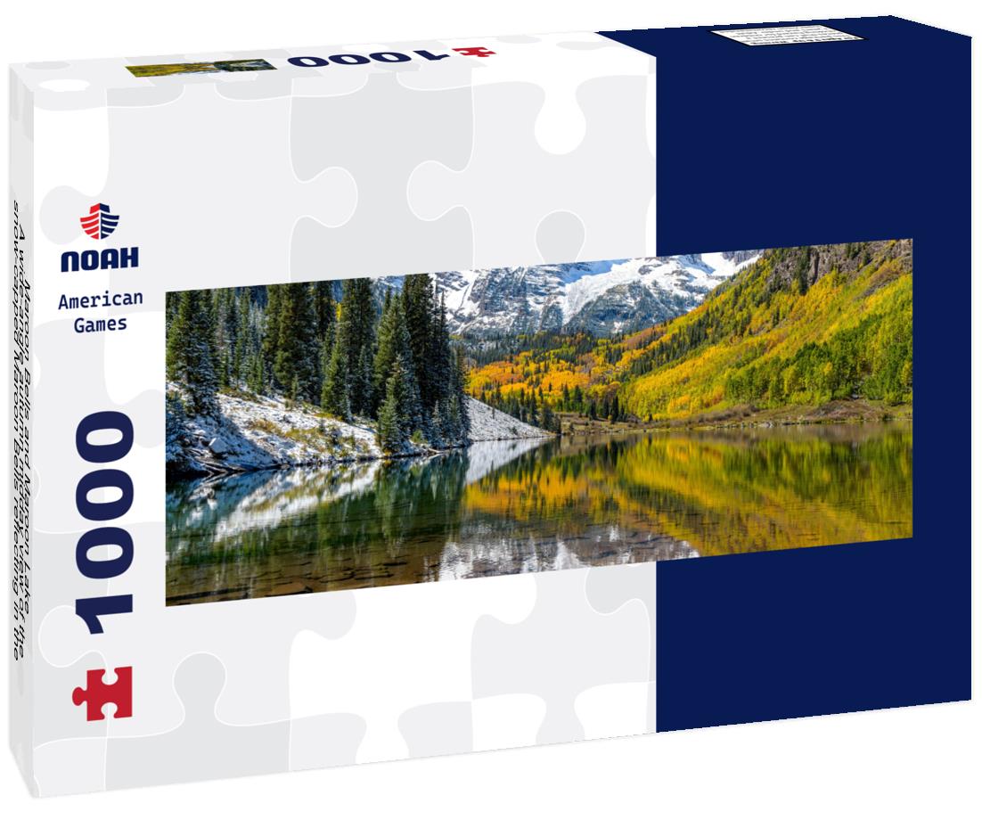 Noah Jigsaw Puzzle Maroon Bells and Maroon Lake - A wide-angle autumn midday view of the snow-capped Maroon Bells reflecting in the crystal-clear Maroon Lake, Aspen, Colorado, USA panorama 1000 pieces