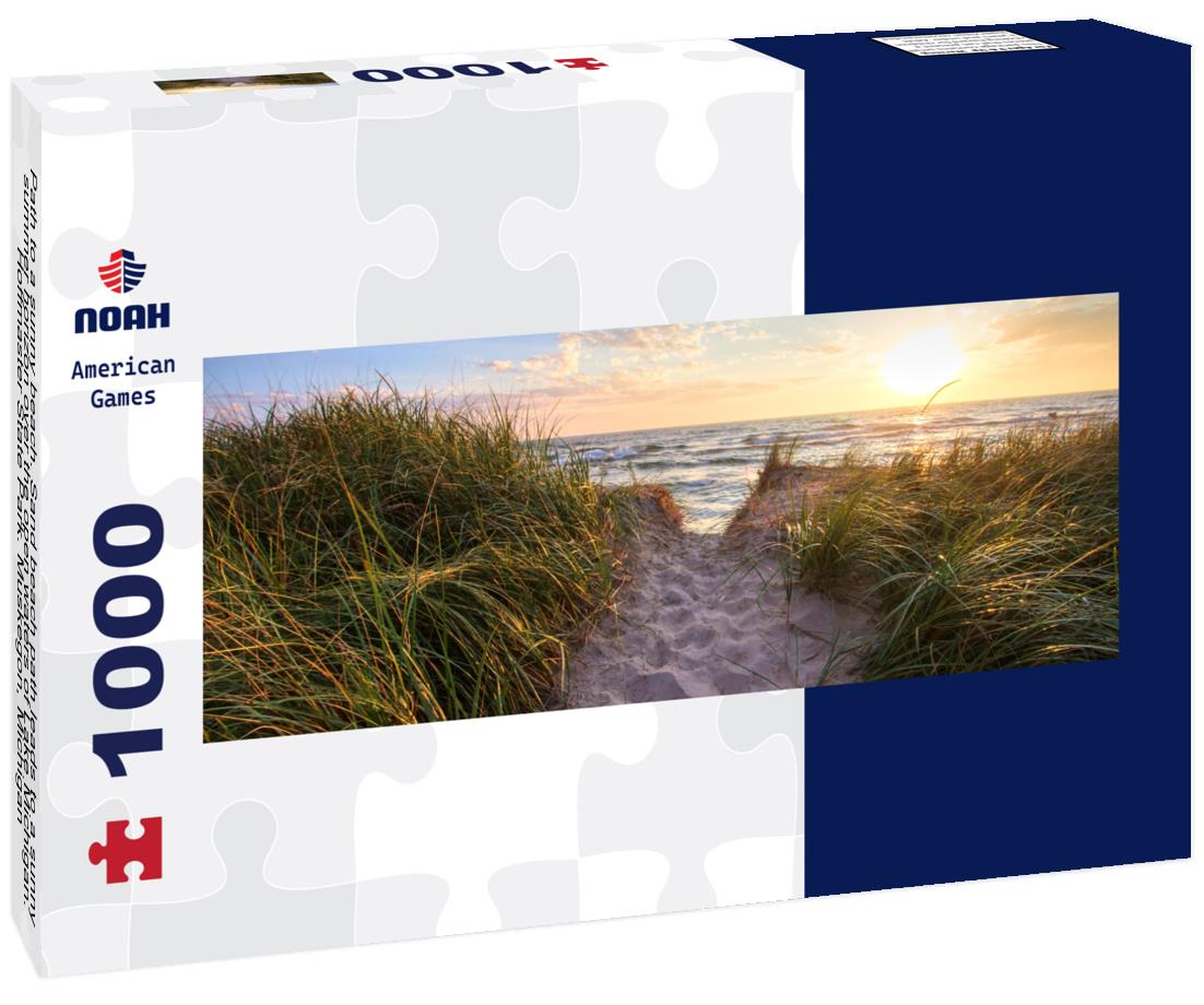 Noah Jigsaw Puzzle Path to a sunny beach. Sand beach path leads to a sunny summer horizon over the open waters of Lake Michigan. Hoffmaster State Park. Muskegon, Michigan panorama 1000 pieces