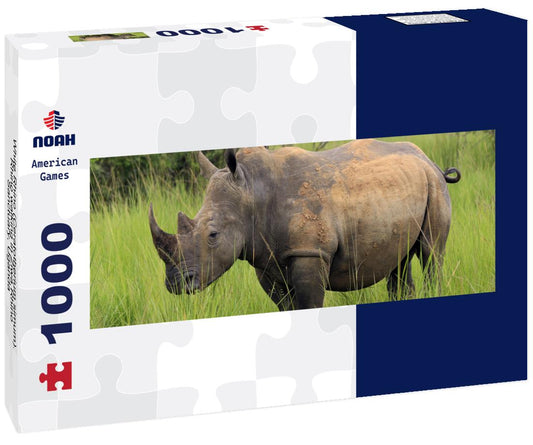 Noah Jigsaw Puzzle White Rhino (Ceratotherium simum). Rhino walking in Ziwa Rhino Sanctuary, Uganda panorama 1000 pieces