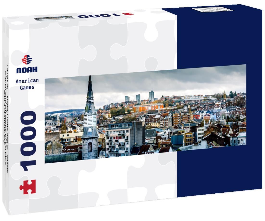 Noah Jigsaw Puzzle Tower of “Notre-Dame des Récollets” church and cityscape of Verviers with a dramatic sky panorama 1000 pieces