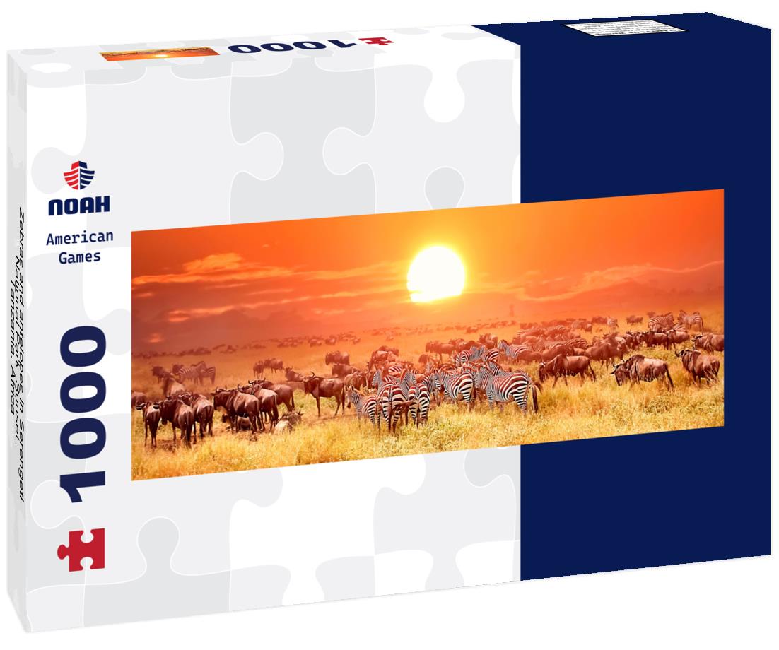 Noah Jigsaw Puzzle Zebras and antelopes in Serengeti National Park. Sunset. Tanzania. Africa panorama 1000 pieces