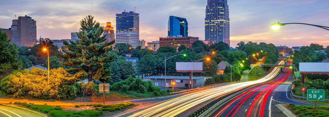 Winston-Salem, North Carolina, USA skyline and highway 1000pc Panoramic Puzzle