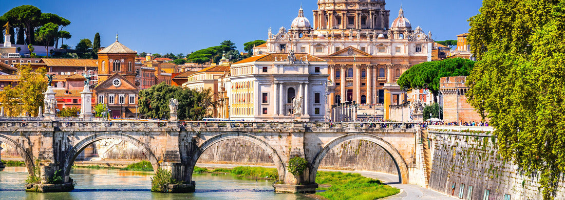 Noah Jigsaw Puzzle Rome, Italy. Vatican dome of St. Peter's Basilica (Italian: San Pietro) and Sant'Angelo Bridge, over the Tiber River panorama 1000 pieces