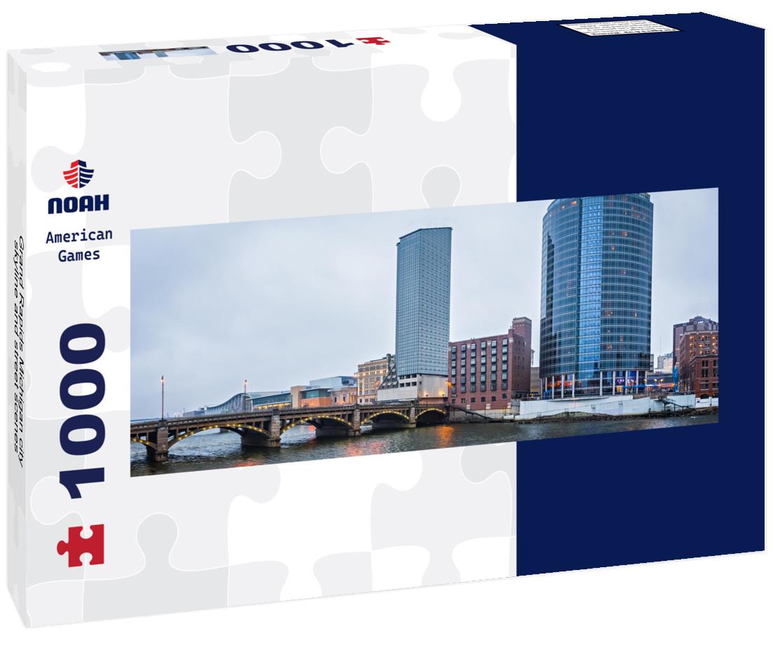 Noah Jigsaw Puzzle Grand Rapids Michigan city skyline and street scenes panorama 1000 pieces