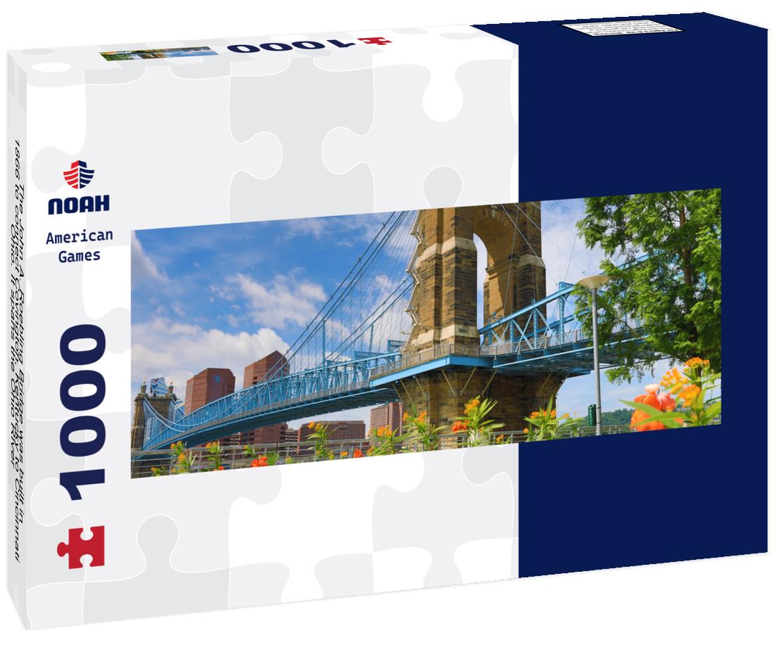 The John A. Roebling Bridge was built in 1866 to connect Covington, Kentucky to Cincinnati, Ohio. It spans the Ohio River 1000pc Panoramic Puzzle
