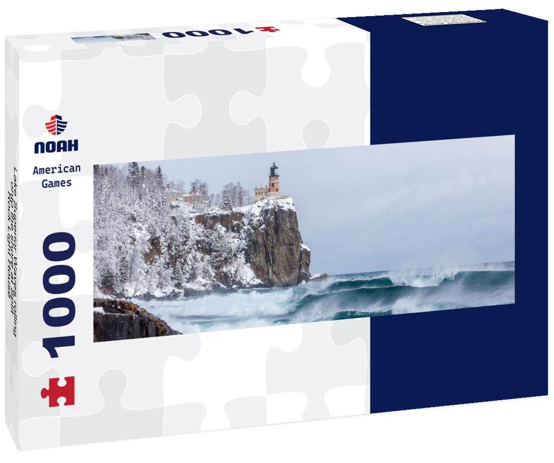 Noah Jigsaw Puzzle Lake Superior Waves rolling onto the shore at Split Rock Light House panorama 1000 pieces