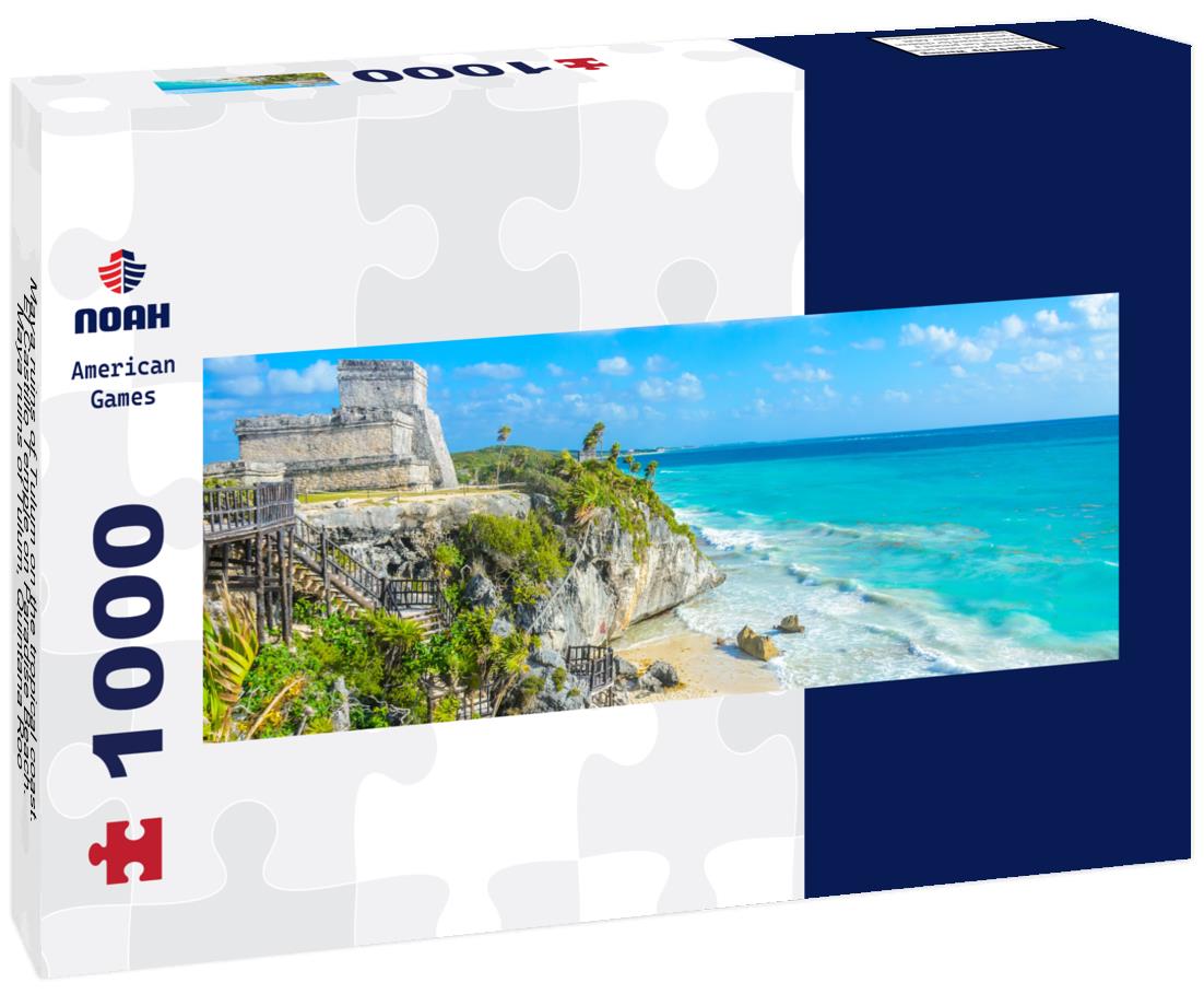 Noah Jigsaw Puzzle Maya ruins of Tulum on the tropical coast. El Castillo Temple on Paradise Beach. Maya ruins of Tulum, Quintana Roo, Mexico panorama 1000 pieces