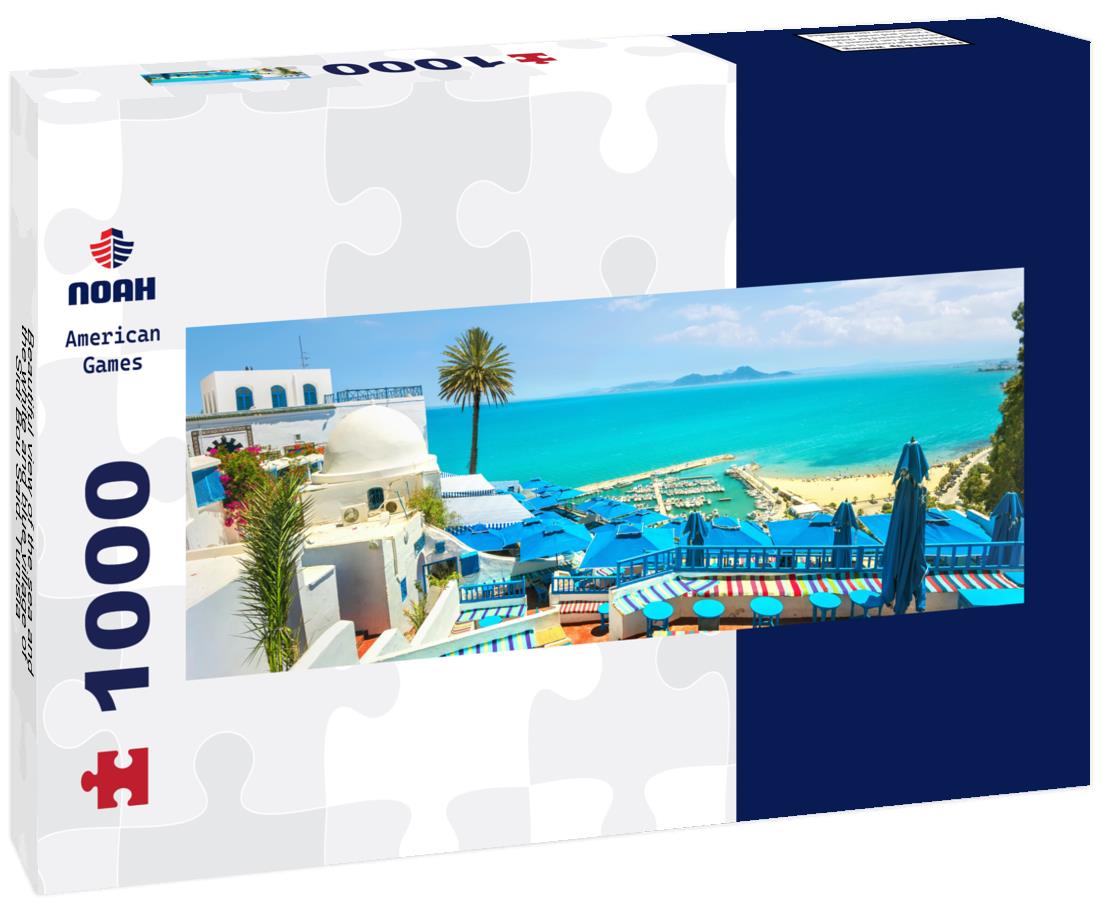 Noah Jigsaw Puzzle Beautiful view of the sea and the white and blue village of Sidi Bou Said. Tunisia panorama 1000 pieces