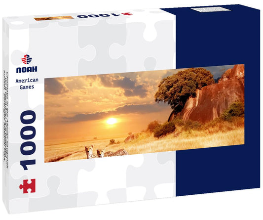Noah Jigsaw Puzzle Cheetahs in the African savannah on a backdrop of a beautiful sunset. Serengeti National Park. Tanzania. Africa panorama 1000 pieces