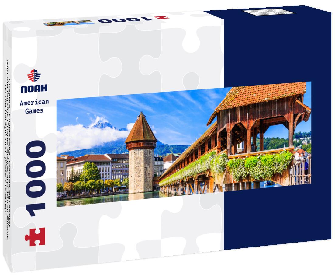 Noah Jigsaw Puzzle Lucerne, Switzerland. Historic city center with the famous Chapel Bridge and Mount Pilatus on the background. (Lake Lucerne) panorama 1000 pieces