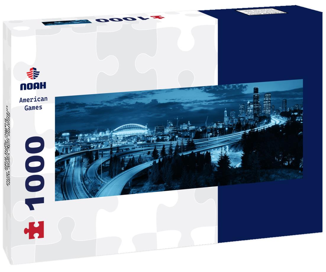 Noah Jigsaw Puzzle Seattle city view with urban architecture and traffic light trail panorama 1000 pieces