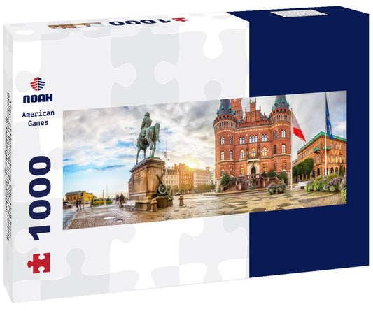 Noah Jigsaw Puzzle View of Helsingborg City Hall from Stortorget Square on a rainy evening in Helsingborg, Sweden panorama 1000 pieces