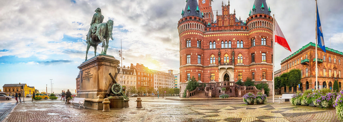 Noah Jigsaw Puzzle View of Helsingborg City Hall from Stortorget Square on a rainy evening in Helsingborg, Sweden panorama 1000 pieces
