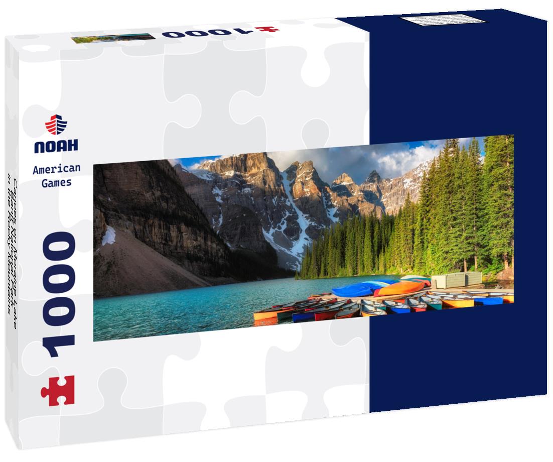 Noah Jigsaw Puzzle Canoes on Moraine Lake, Banff National Park in the Rocky Mountains, Alberta, Canada panorama 1000 pieces