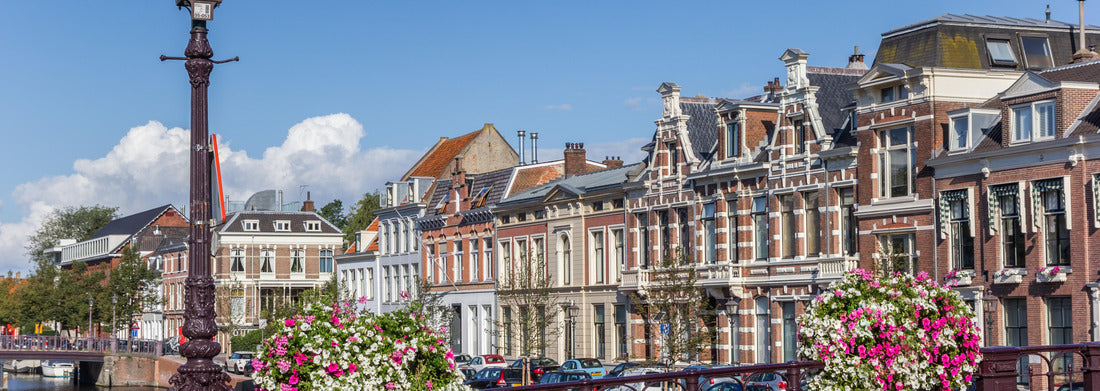 Noah Jigsaw Puzzle Bridge with flowers in the historic center of Haarlem, Netherlands panorama 1000 pieces