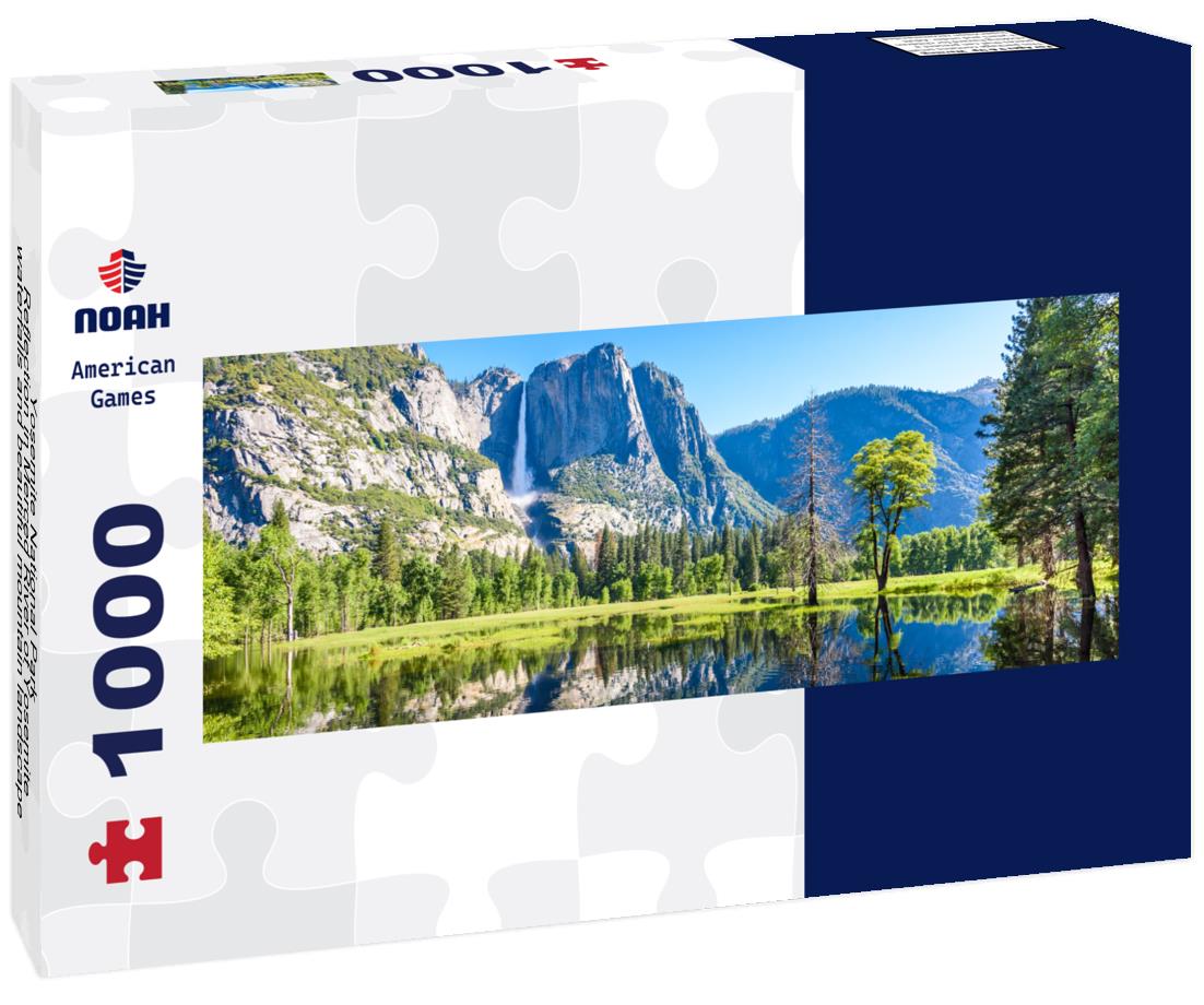 Noah Jigsaw Puzzle Yosemite National Park - Reflection in Merced River of Yosemite waterfalls and beautiful mountain landscape, hiking in the beautiful nature of California, USA panorama 1000 pieces