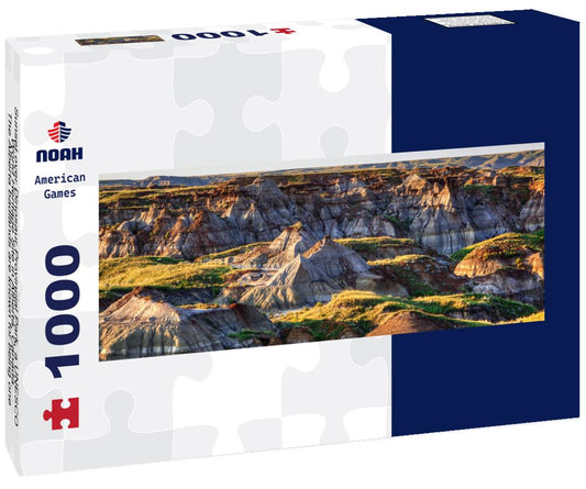 Noah Jigsaw Puzzle Sunset over Dinosaur Provincial Park, a UNESCO World Heritage Site in Alberta, Canada. The Alberta badlands are known for being one of the world's richest dinosaur fossil sites panorama 1000 pieces