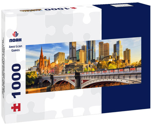 Noah Jigsaw Puzzle Warm morning light on high-rise towers in Melbourne CBD above Princes bridge across Yarra river panorama 1000 pieces