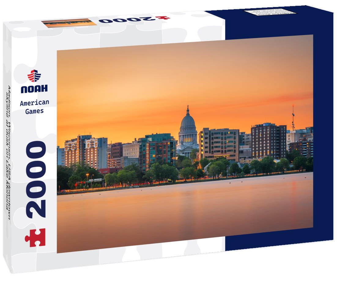 Noah Jigsaw Puzzle Madison, Wisconsin, USA downtown skyline at dusk on Lake Monona 2000 pieces