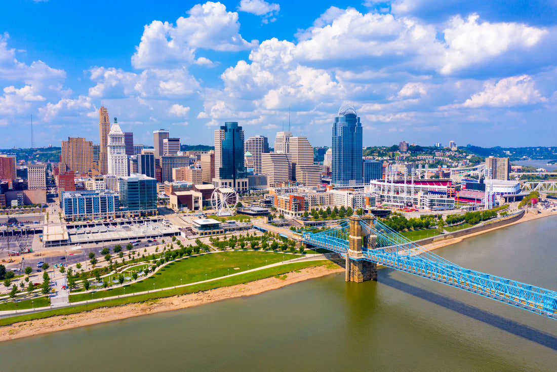 Noah Jigsaw Puzzle Cincinnati Ohio skyline with John Roebling bridge aerial view 2000 pieces