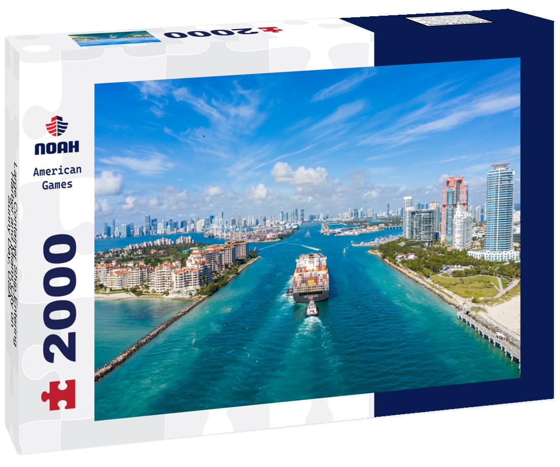 Noah Jigsaw Puzzle Large Container Ship Entering Harbor and Miami City on Sunny Day, USA 2000 pieces