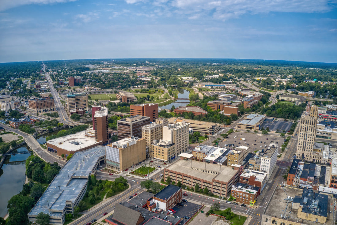 Noah Jigsaw Puzzle Aerial View of Downtown Flint, Michigan in Summer 2000 pieces