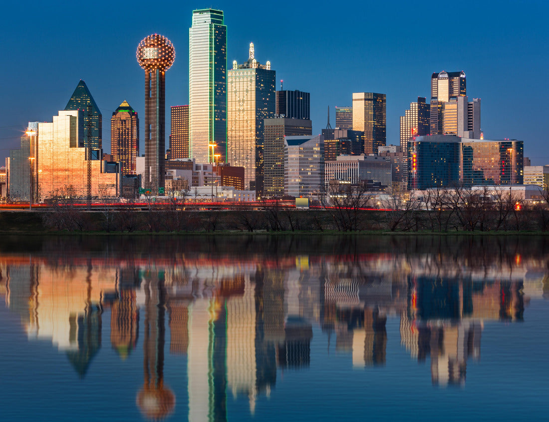 Noah Jigsaw Puzzle Dallas skyline reflected in Trinity River at sunset 1000 pieces