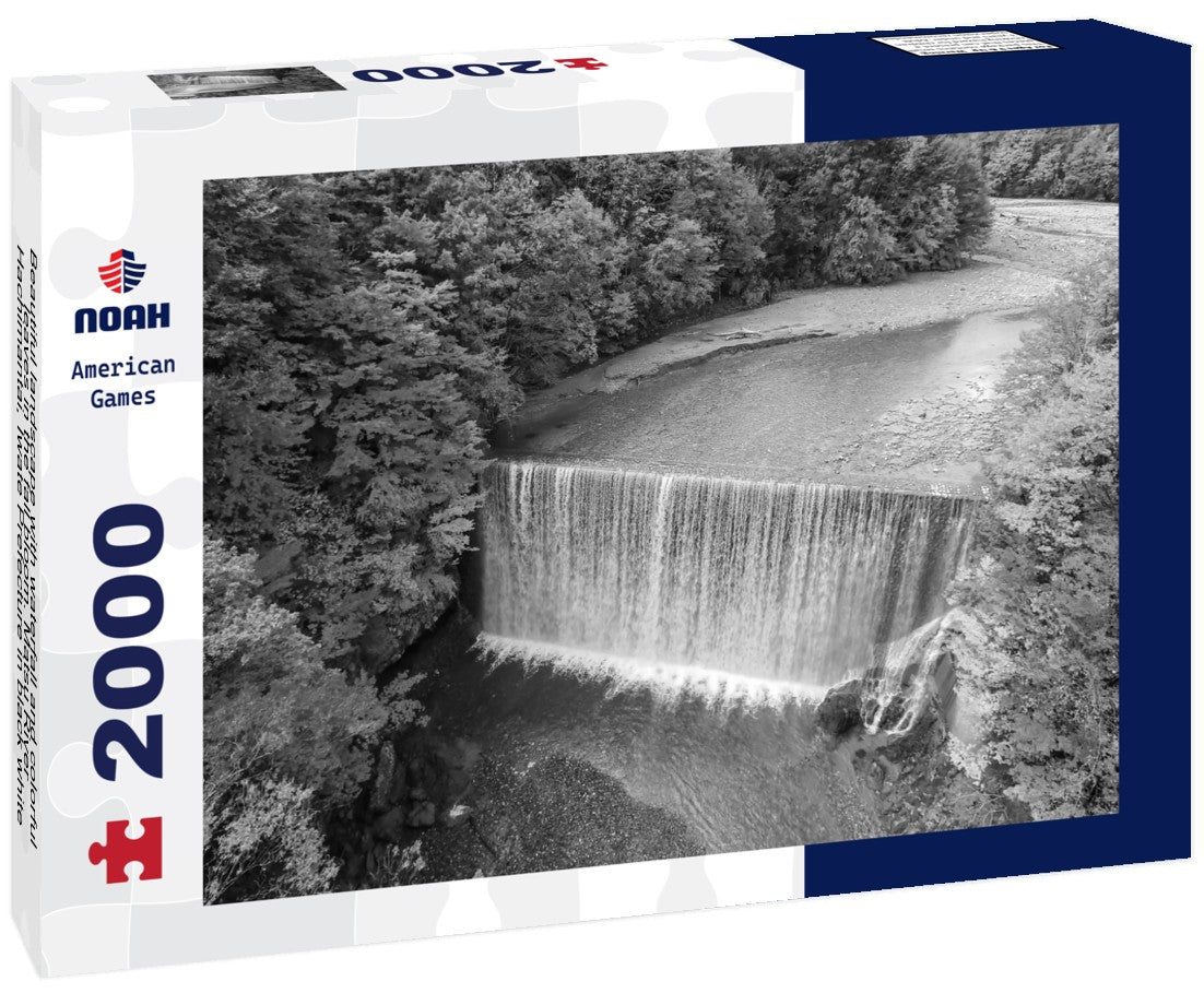 Beautiful landscape with waterfall and colorful leaves in the fall bloom. Matsu River, Hachimantai, Iwate Prefecture 2000pc PuzzleBlack and White