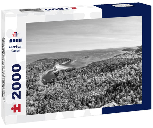 Noah Jigsaw Puzzle Panoramic view of the breathtaking fall colors and the blue water of the bay in Acadia National Park in black white 2000 pieces