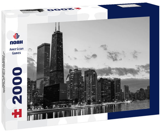 Noah Jigsaw Puzzle Chicago City river side in beautiful dusk, Illinois, USA in black white 2000 pieces