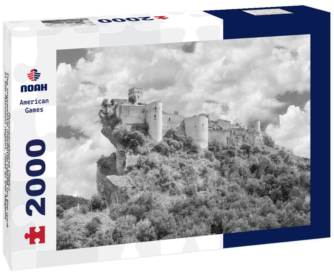 Roccascalegna (Italy) - The impressive medieval castle on the rock in the Abruzzo region, next to the Majella National Park, Province of Chieti 2000pc PuzzleBlack and White