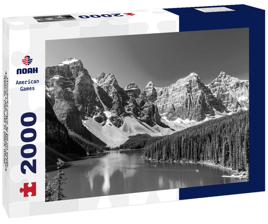 Noah Jigsaw Puzzle Wonderful place to be on earth. Moraine Lake, Banff National Park, Alberta, Canada in black white 2000 pieces