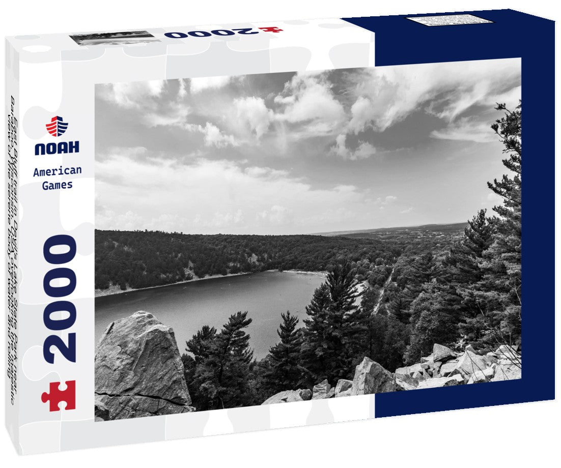 Noah Jigsaw Puzzle East Bluff trail in Devil's Lake State Park near Baraboo, Wisconsin, USA overlooking the majestic view of the serene body of water and rolling hills in the Midwest in black white 2000 pieces