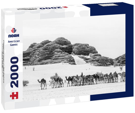 Noah Jigsaw Puzzle Camel caravan in the Sahara Desert, Chad, Africa in black white 2000 pieces