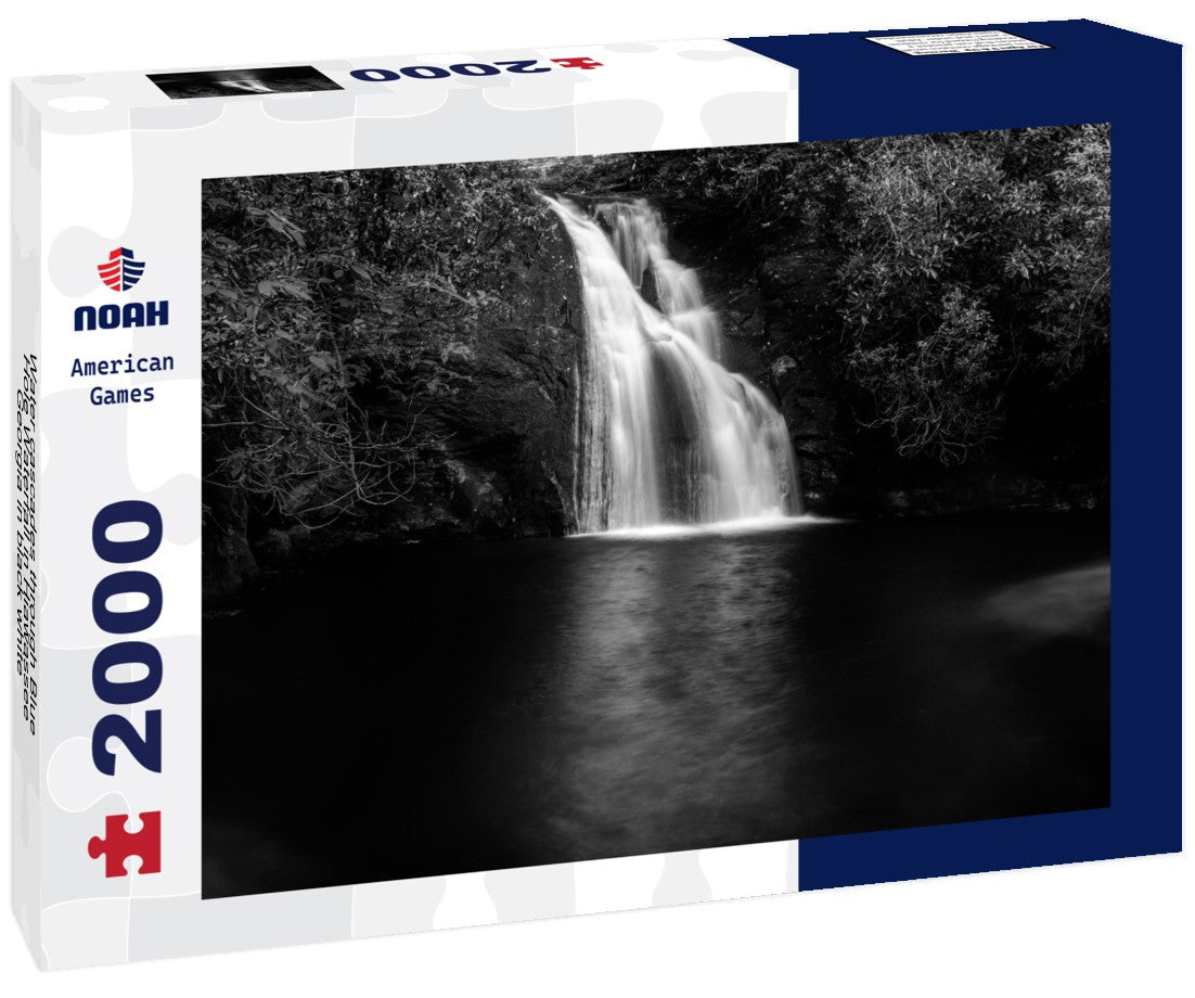 Water cascades through Blue Hole Waterfall in Hiawassee, Georgia 2000pc PuzzleBlack and White
