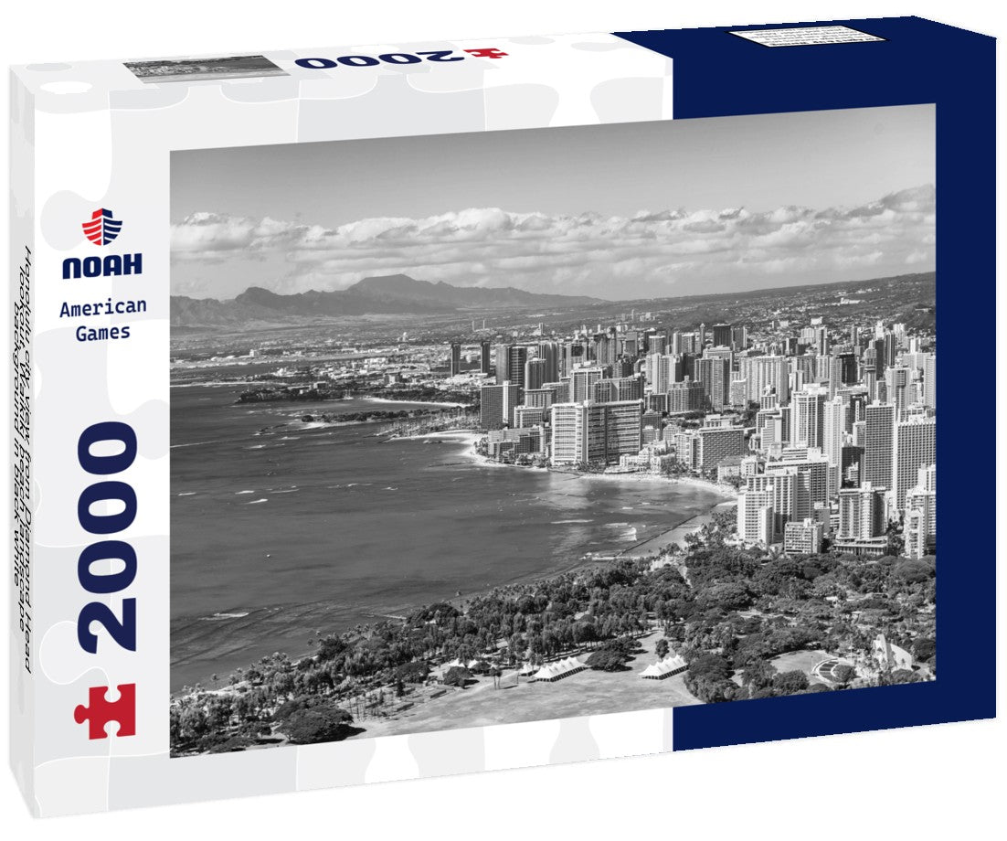 Honolulu city view from Diamond Head lookout, Waikiki beach landscape background 2000pc PuzzleBlack and White