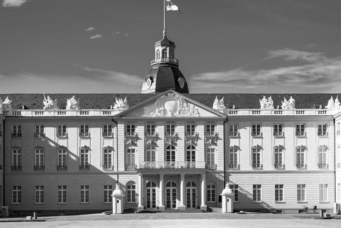 Karlsruhe Palace. The 18th century Karlsruhe Palace (German: Karlsruher Schloss). Karlsruhe, Baden-Wuerttemberg, Germany 2000pc PuzzleBlack and White