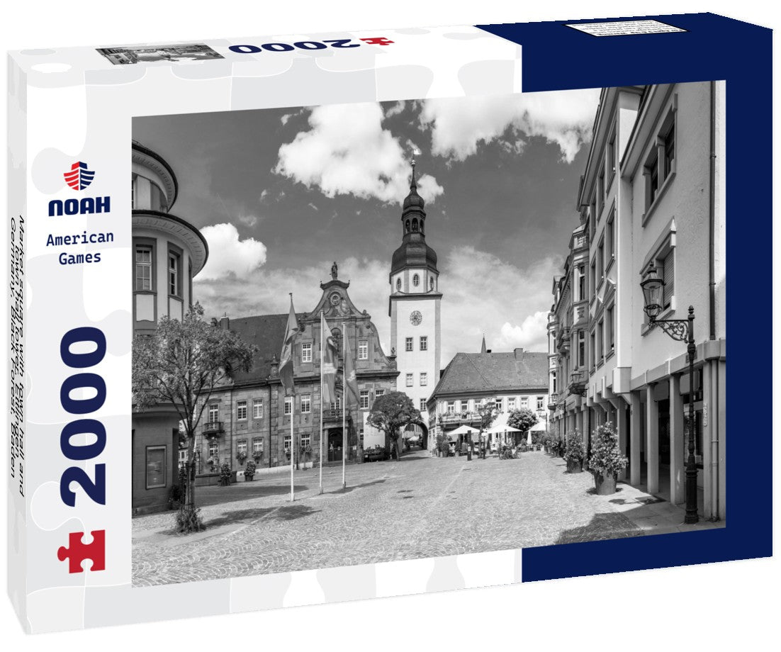 Market square with town hall and town hall tower, Ettlingen, Germany, Black Forest, Baden-Wuerttemberg 2000pc PuzzleBlack and White