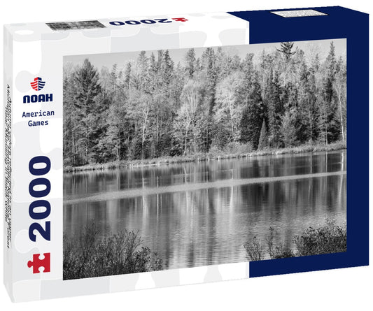 Noah Jigsaw Puzzle Autumn colors reflected in an upper Michigan lake, Hiawatha National Forest near Munising in black white 2000 pieces