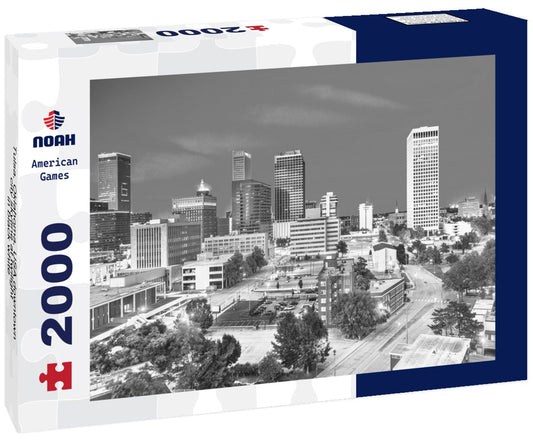 Noah Jigsaw Puzzle Tulsa, Oklahoma, USA downtown city skyline at twilight in black white 2000 pieces
