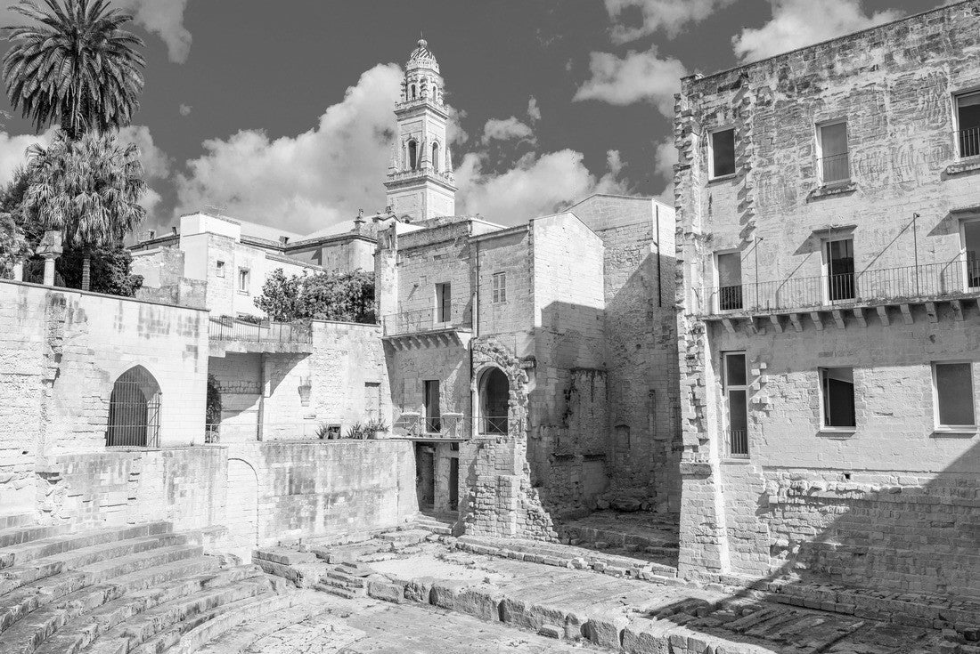 Italy, Puglia, Lecce, Lecce. Bell tower, Duomo dell'Assunta, cathedral, seen from a Roman theater 2000pc PuzzleBlack and White